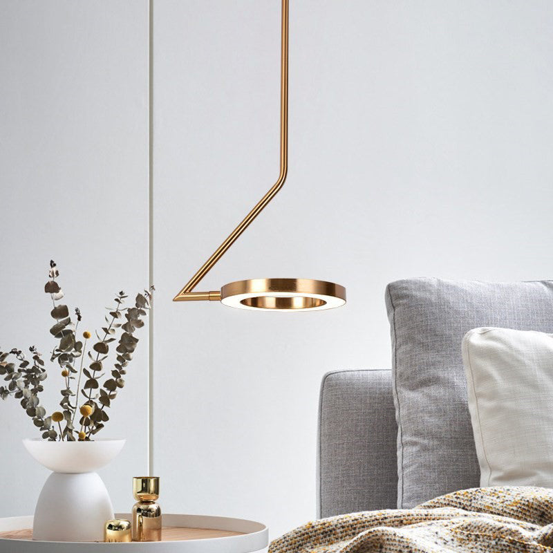 Sleek Metal Circle Pendant Light with LED Brass Finish - Perfect for Bedside Ceiling Suspension