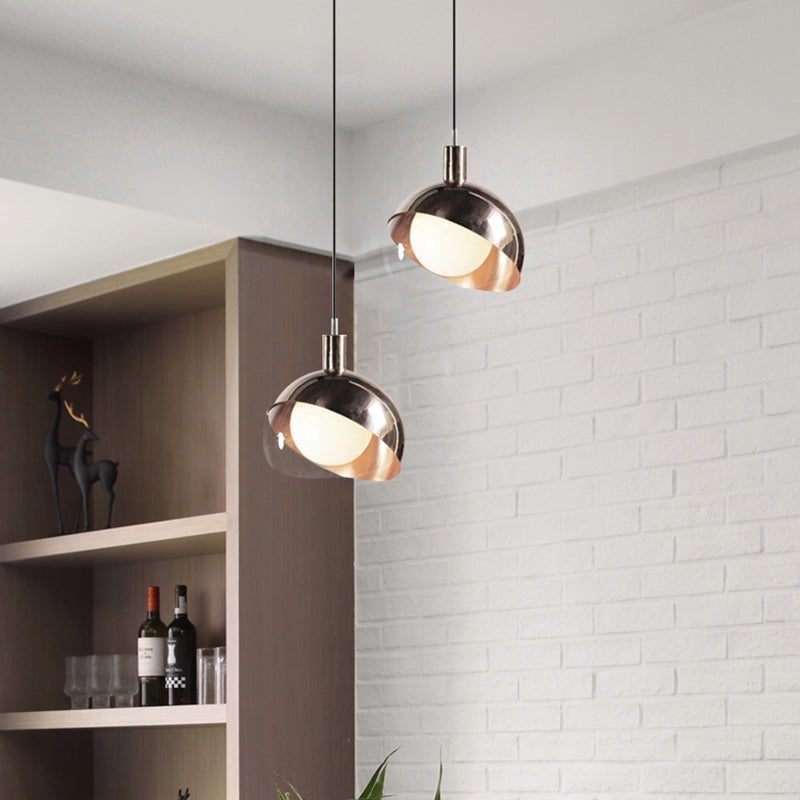 Suspension minimaliste en métal à double dôme avec abat-jour en verre transparent