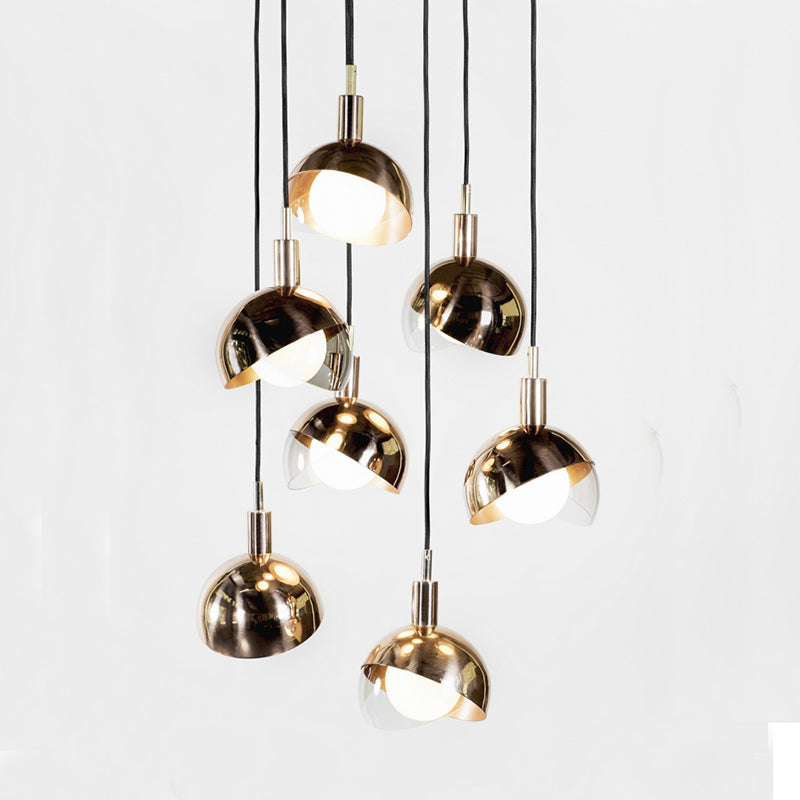 Suspension minimaliste en métal à double dôme avec abat-jour en verre transparent