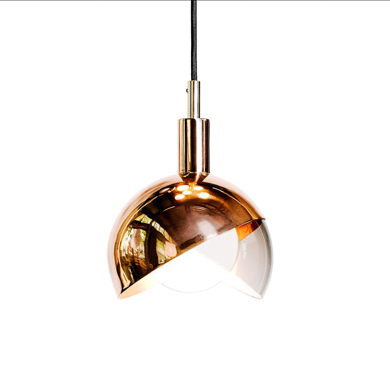 Suspension minimaliste en métal à double dôme avec abat-jour en verre transparent