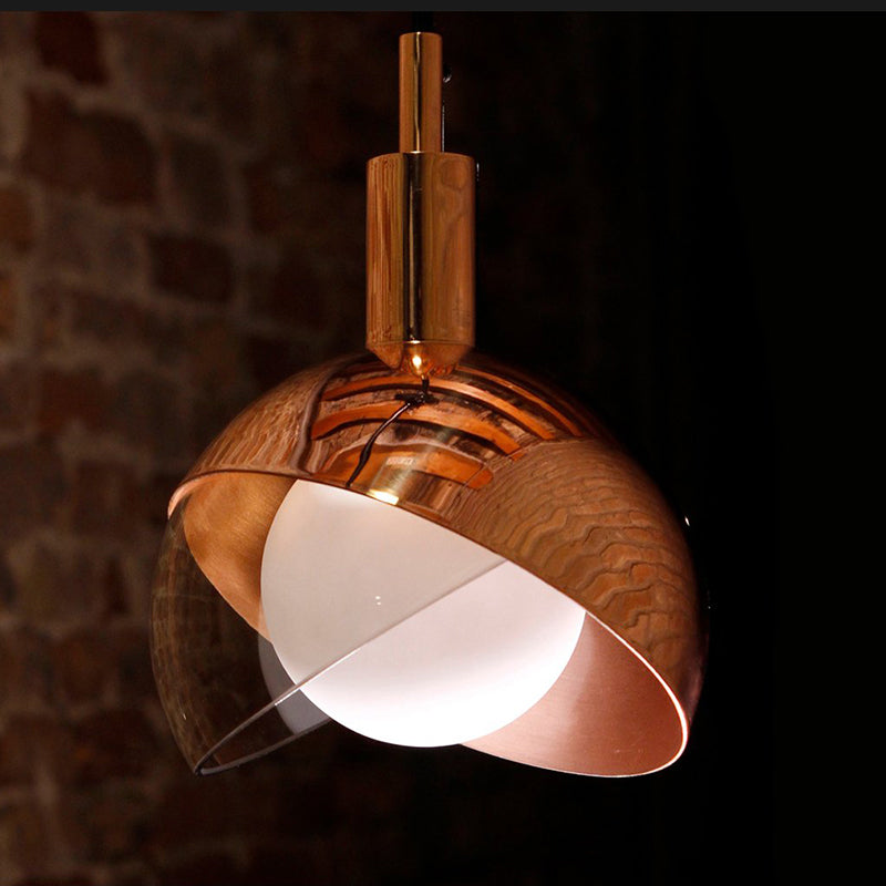 Suspension minimaliste en métal à double dôme avec abat-jour en verre transparent