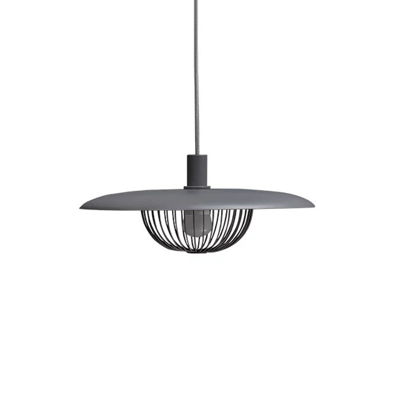 Nordic Saucer Metal Pendant Light with Cage - 1 Head Ceiling Lamp for Dining Room