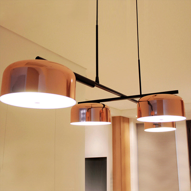 Contemporary Metal Drum Island Lamp - 4-Head Copper Ceiling Light For Dining Room