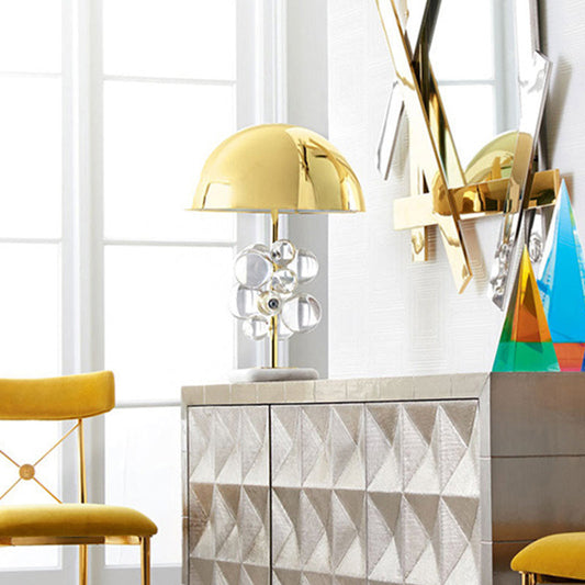 Modern Brass Dome Nightstand Lamp With Crystal Ball Decoration - 1 Light Metal Table Lighting Clear