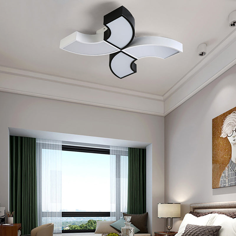 Macaron Half-Ring Flush Mount Led Ceiling Light For Childrens Room - Warm/White Black-White / White