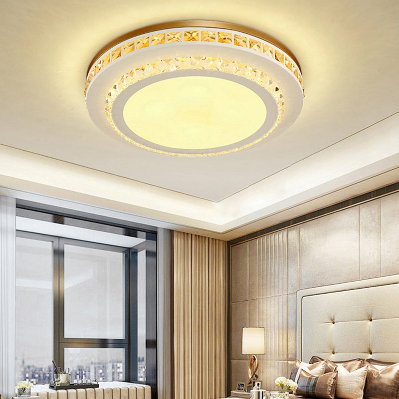 Contemporary LED Ceiling Mount Light in White with Crystal Design - Round/Hexagon/Rhombus Shape