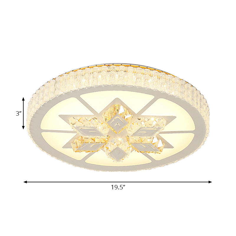 Contemporary Led Ceiling Mount Light In White With Crystal Design - Round/Hexagon/Rhombus Shape