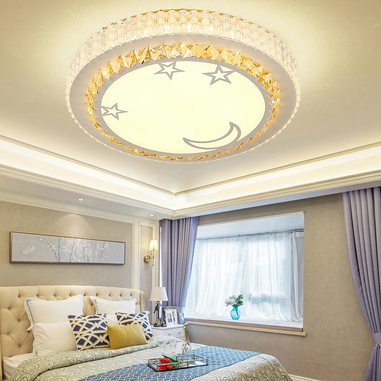 Modern Circular Flushmount LED Ceiling Light with Clear Crystal and Fun Patterns – Ideal for Bedroom