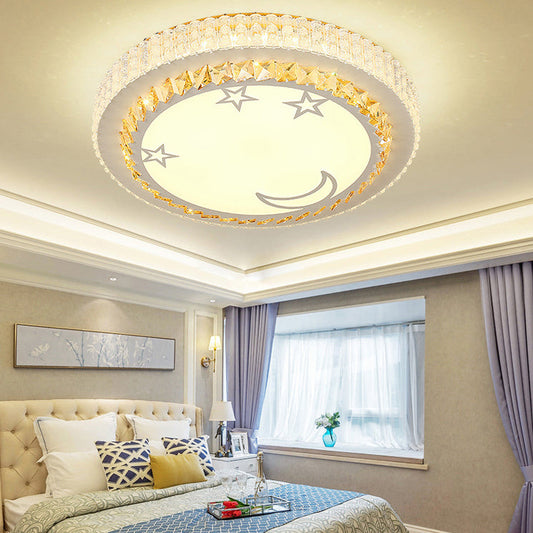 Modern Circular Flushmount LED Ceiling Light with Clear Crystal and Fun Patterns – Ideal for Bedroom