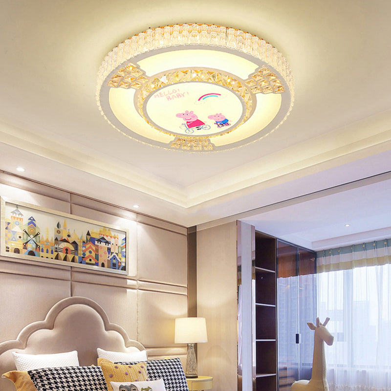 Modern Circular Flushmount LED Ceiling Light with Clear Crystal and Fun Patterns – Ideal for Bedroom