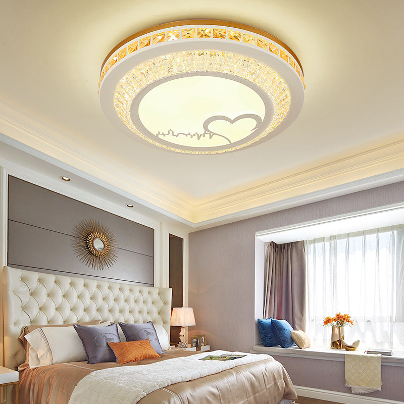 Modern Circular Flushmount LED Ceiling Light with Clear Crystal and Fun Patterns – Ideal for Bedroom