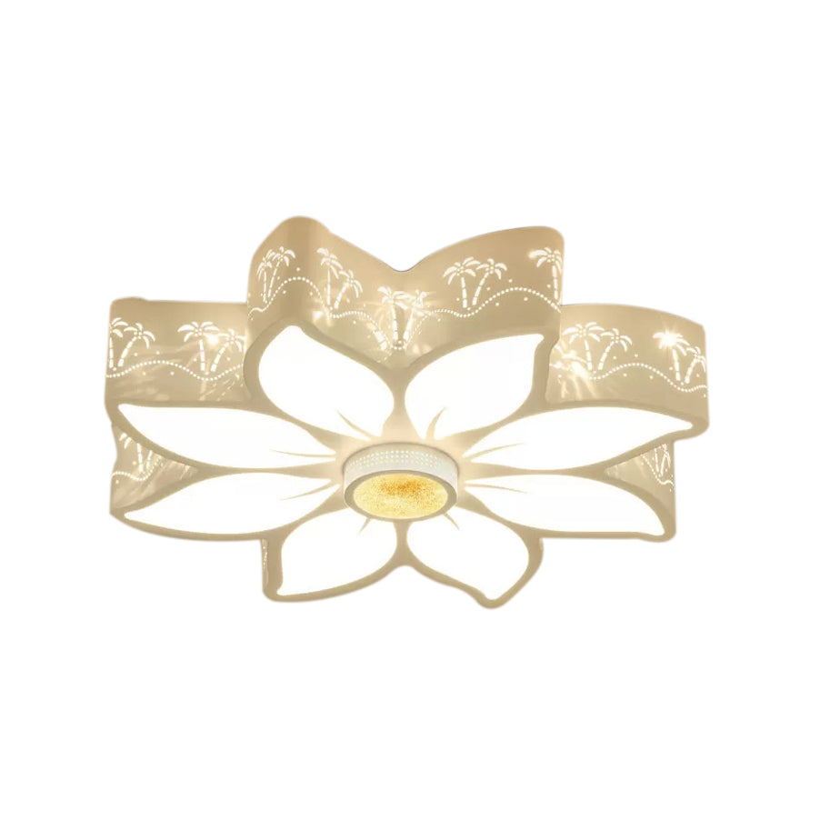 Plafonnier LED encastré à motif de fleurs gravées - Luminaire en métal contemporain pour chambre de fille