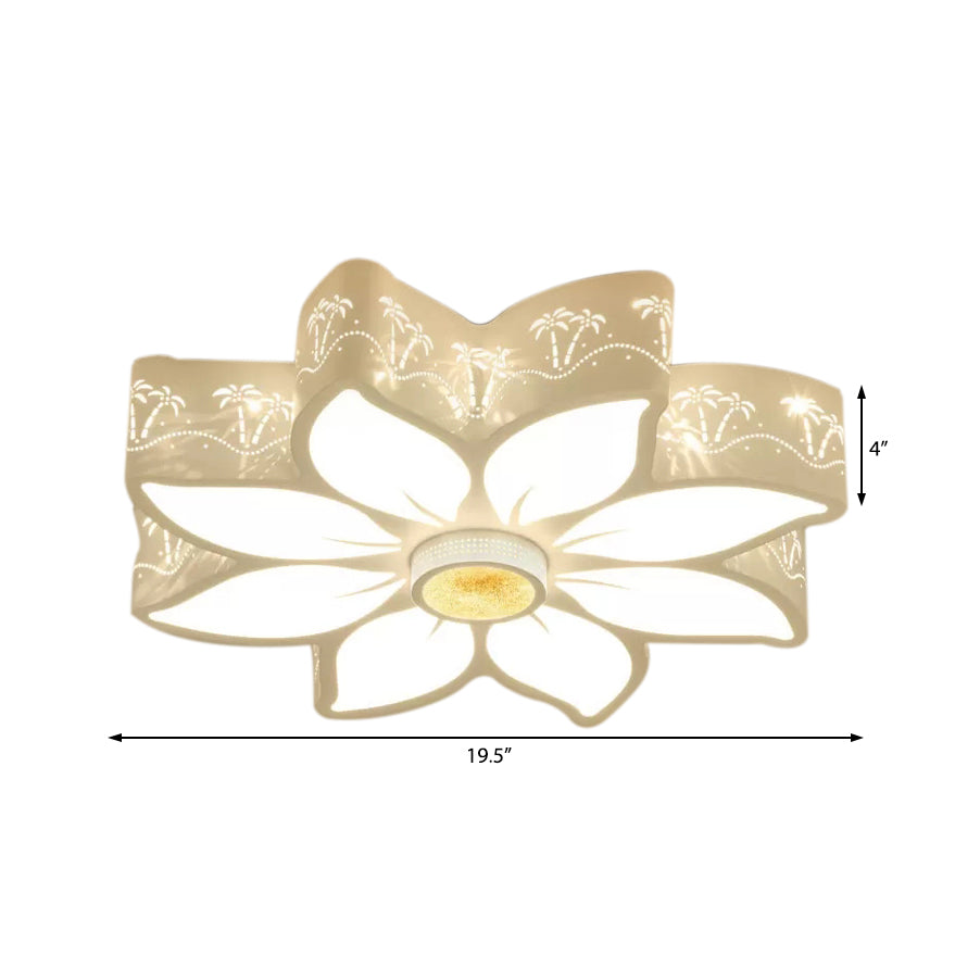 Plafonnier LED encastré à motif de fleurs gravées - Luminaire en métal contemporain pour chambre de fille