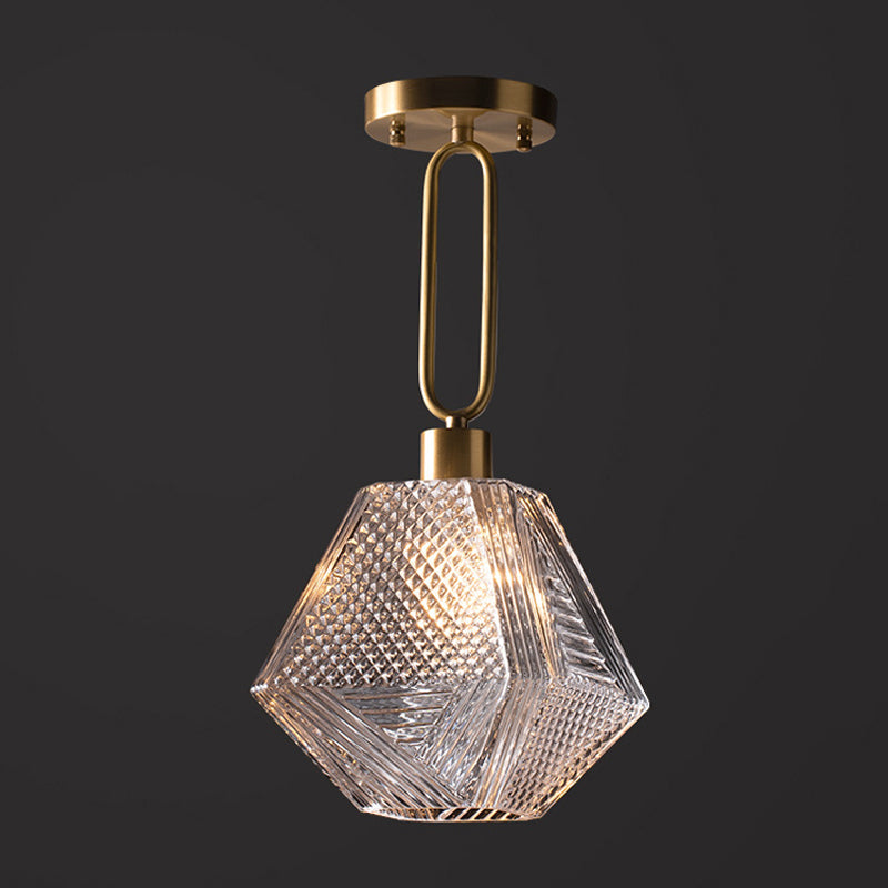 Modern Rhombus Prismatic Glass Pendant Lamp - 1-Head Gold Ceiling Suspension for Dining Room