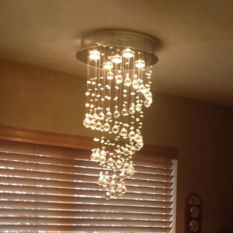 Modern 5-Light Crystal Ceiling Lamp in Stainless Steel for Bedroom