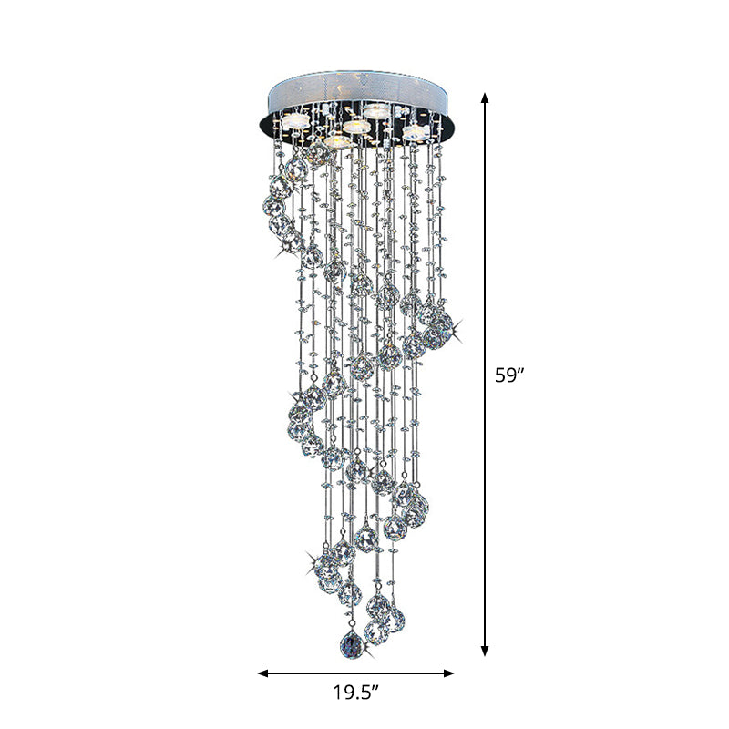 Modern Crystal Draping Ceiling Light with Stainless Steel Spiral Design - 1/3/5 Bulbs