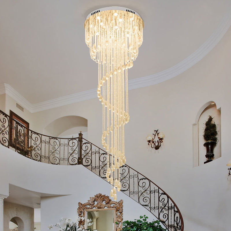 Modern Crystal Strand Stainless Steel Ceiling Flush Mount Light - Spiral Staircase Flushmount (4 Lights)