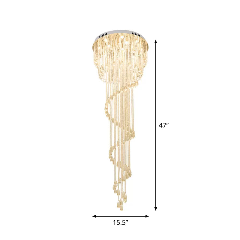 Modern Crystal Strand Stainless Steel Ceiling Flush Mount Light - Spiral Staircase Flushmount (4 Lights)
