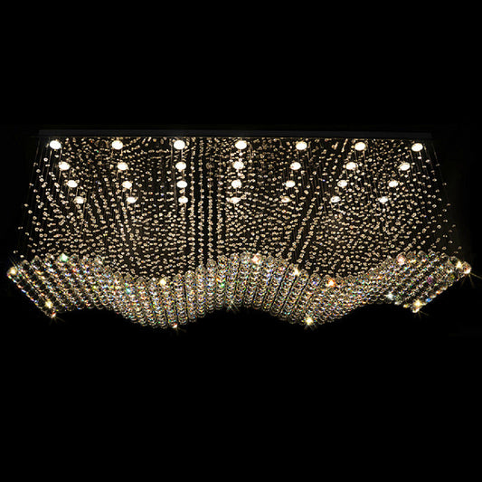 Opulent Crystal Wavy Ceiling Light - Modernist Flush Mounted Lamp in Stainless Steel - 28-Light for Living Room