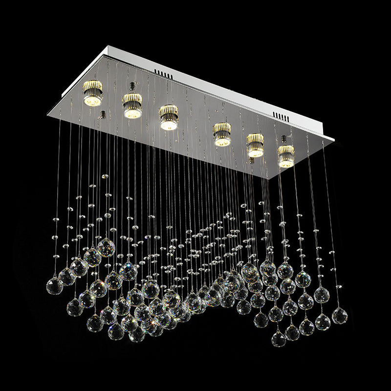Modern Wave Clear Crystal Stainless Steel Flush Light with 6 Bulbs - Ceiling Mounted Lamp