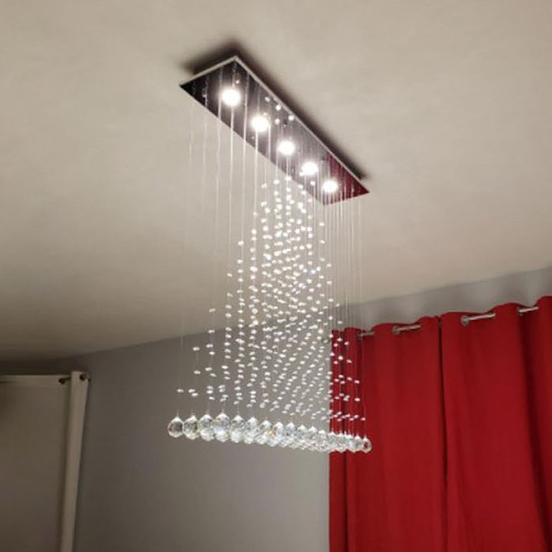Modern Triangle Crystal Orb Flushmount Ceiling Light Fixture - 5 Lights, Stainless Steel
