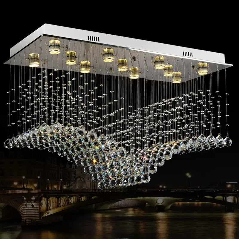 Contemporary Crystal Gull Flush Mount Lamp - 11-Bulb Stainless Steel Ceiling Lighting for Living Room
