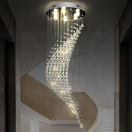 Minimalist Stainless Steel Crystal Ceiling Flushmount with 6 Lights for Staircase
