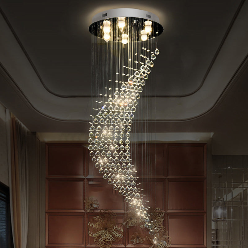 Minimalist Stainless Steel Crystal Ceiling Flushmount with 6 Lights for Staircase