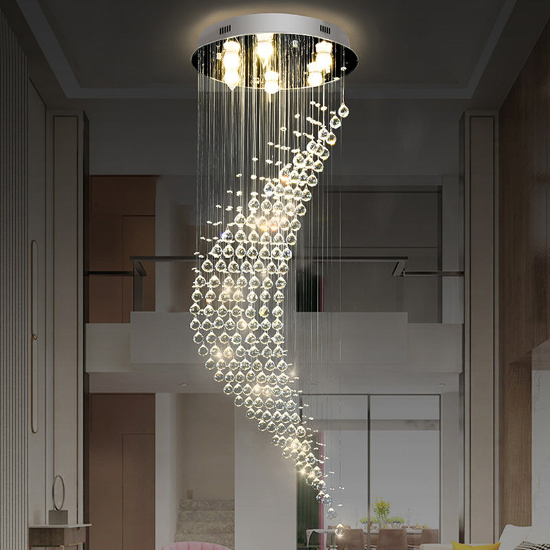 Minimalist Stainless Steel Crystal Ceiling Flushmount With 6 Lights For Staircase