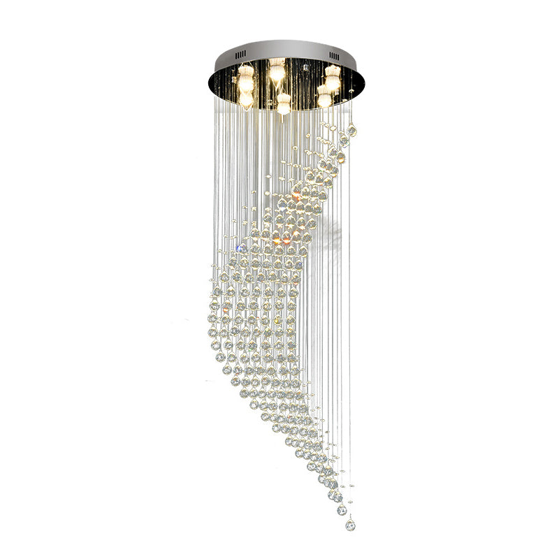 Minimalist Stainless Steel Crystal Ceiling Flushmount with 6 Lights for Staircase