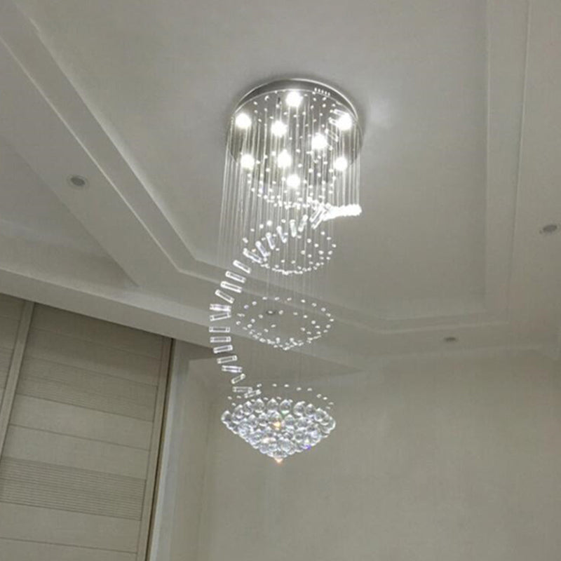 Sleek Spiral Ceiling Lamp with Crystal Flush-Mount in Stainless Steel - 9/12 Lights, Small/Medium/Large Options