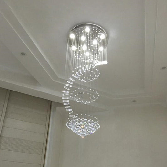 Sleek Spiral Ceiling Lamp with Crystal Flush-Mount in Stainless Steel - 9/12 Lights, Small/Medium/Large Options
