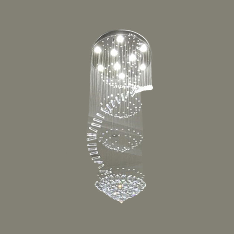 Sleek Spiral Ceiling Lamp with Crystal Flush-Mount in Stainless Steel - 9/12 Lights, Small/Medium/Large Options