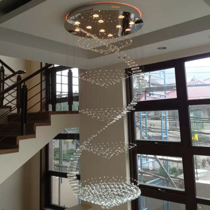 Sleek Spiral Ceiling Lamp with Crystal Flush-Mount in Stainless Steel - 9/12 Lights, Small/Medium/Large Options