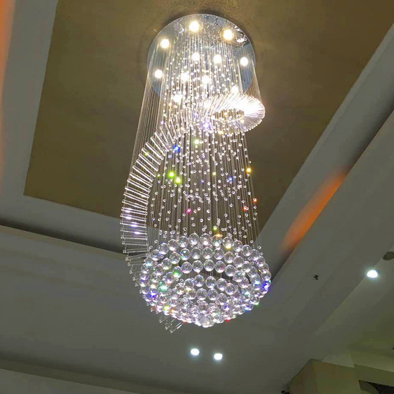 Sleek Spiral Ceiling Lamp with Crystal Flush-Mount in Stainless Steel - 9/12 Lights, Small/Medium/Large Options