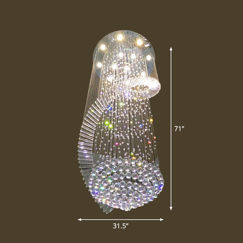 Sleek Spiral Ceiling Lamp With Crystal Flush-Mount In Stainless Steel - 9/12 Lights