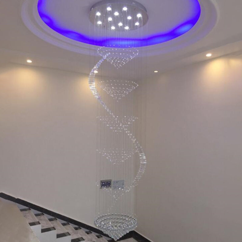 Sleek Spiral Ceiling Lamp with Crystal Flush-Mount in Stainless Steel - 9/12 Lights, Small/Medium/Large Options
