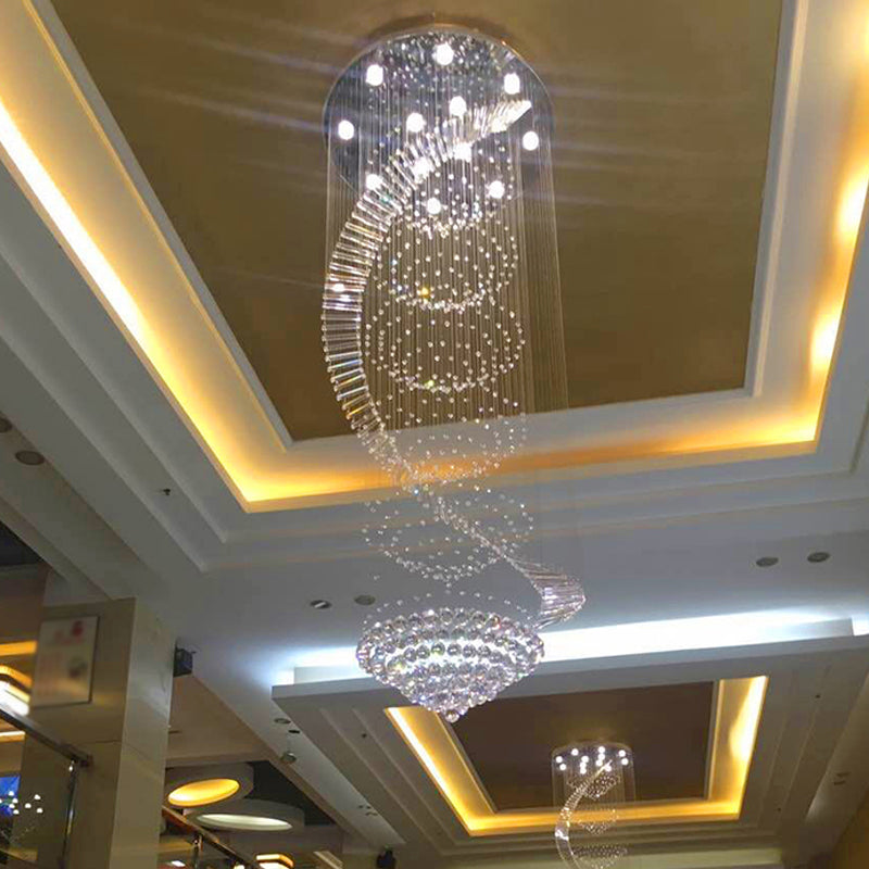 Sleek Spiral Ceiling Lamp with Crystal Flush-Mount in Stainless Steel - 9/12 Lights, Small/Medium/Large Options