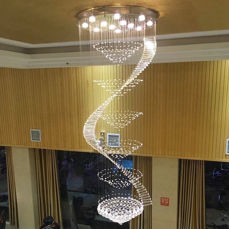 Sleek Spiral Ceiling Lamp With Crystal Flush-Mount In Stainless Steel - 9/12 Lights