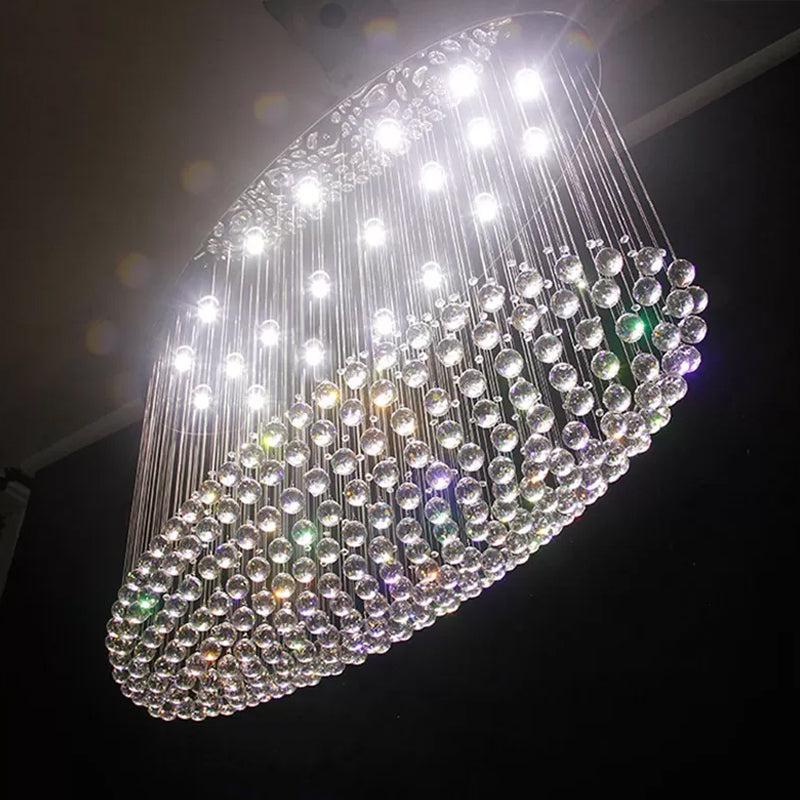 Modern Stainless Steel Flushmount With 20 Crystal Heads - Perfect For Living Room Stainless-Steel