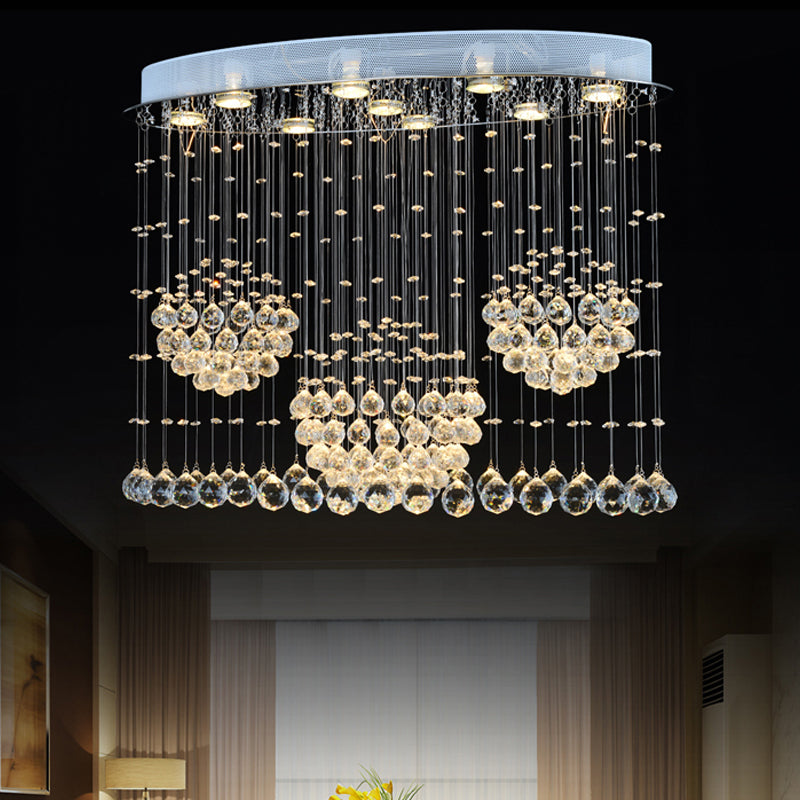 Contemporary 9-Bulb Crystal Drape Flushmount Ceiling Light for Bedroom - Modern Stainless Steel Design