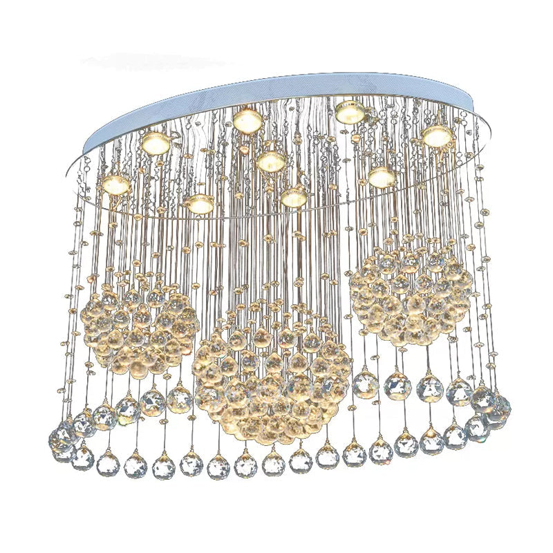 Contemporary 9-Bulb Crystal Drape Flushmount Ceiling Light for Bedroom - Modern Stainless Steel Design