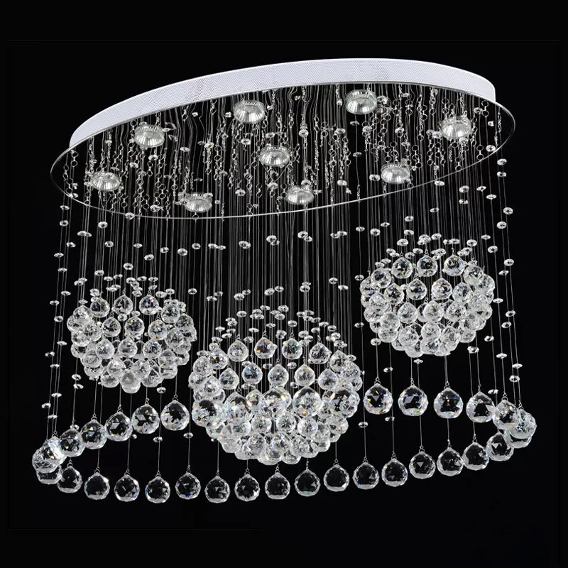 Contemporary 9-Bulb Crystal Drape Flushmount Ceiling Light For Bedroom - Modern Stainless Steel