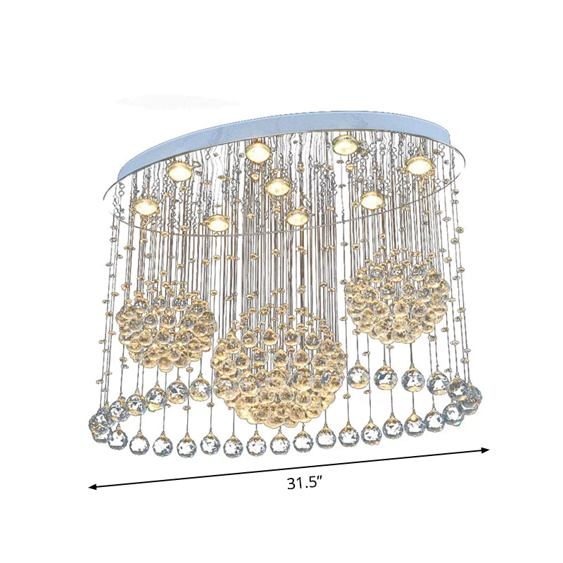 Contemporary 9-Bulb Crystal Drape Flushmount Ceiling Light for Bedroom - Modern Stainless Steel Design
