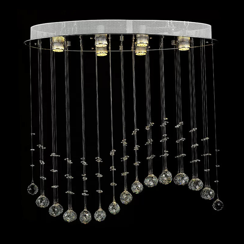 Plafonnier contemporain ondulé en cristal - Plafonnier de salon à 6 têtes (petit/grand), acier inoxydable