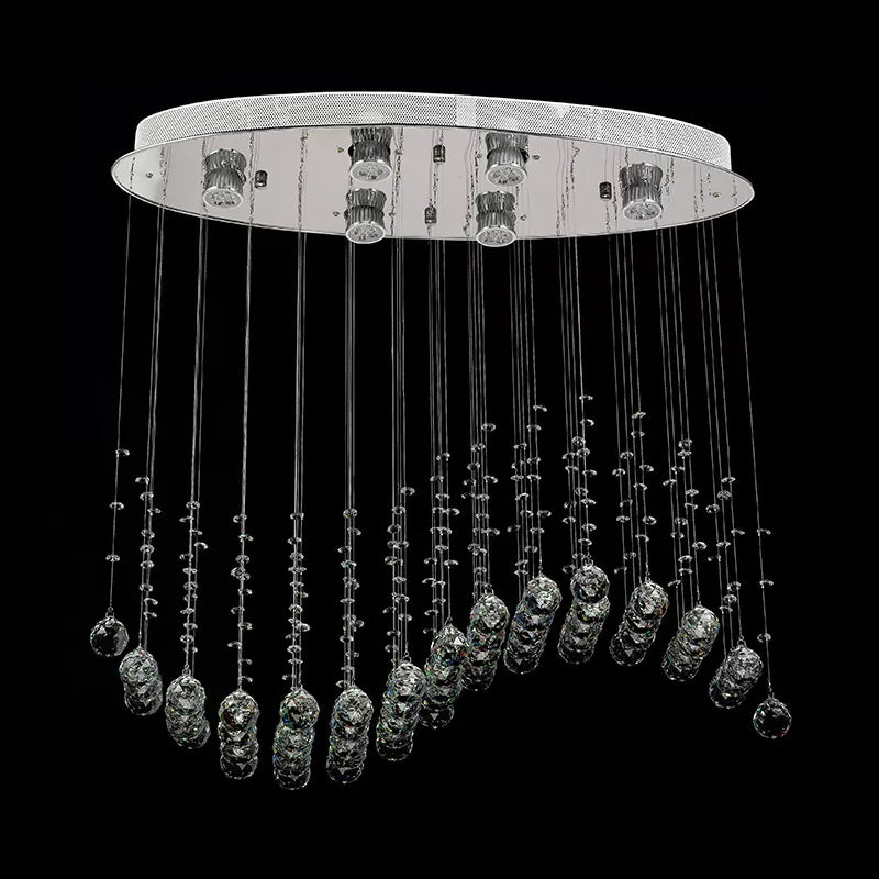 Plafonnier contemporain ondulé en cristal - Plafonnier de salon à 6 têtes (petit/grand), acier inoxydable