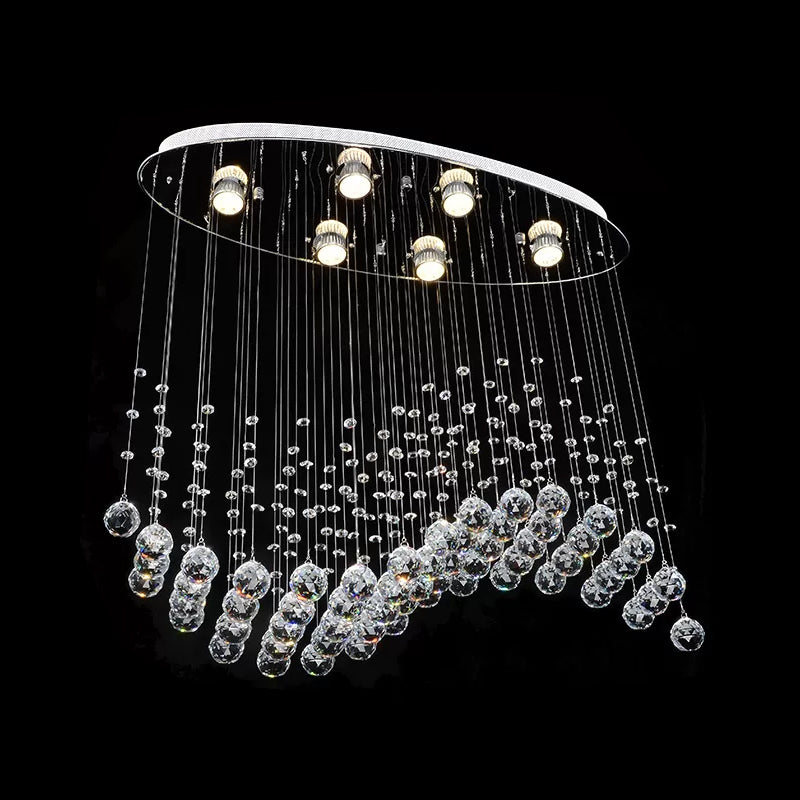 Plafonnier contemporain ondulé en cristal - Plafonnier de salon à 6 têtes (petit/grand), acier inoxydable
