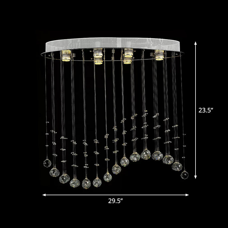 Plafonnier contemporain ondulé en cristal - Plafonnier de salon à 6 têtes (petit/grand), acier inoxydable