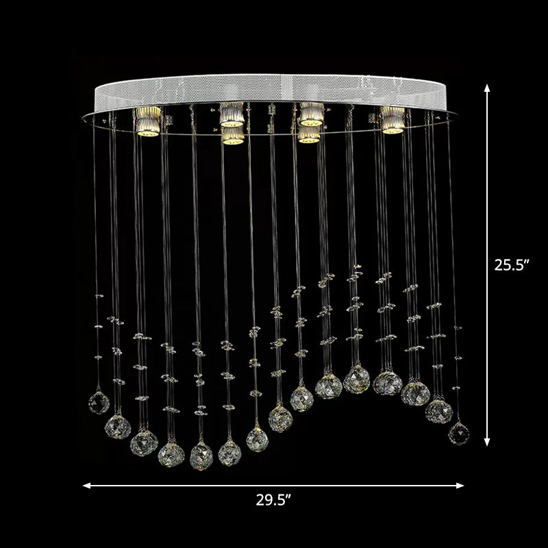 Plafonnier contemporain ondulé en cristal - Plafonnier de salon à 6 têtes (petit/grand), acier inoxydable