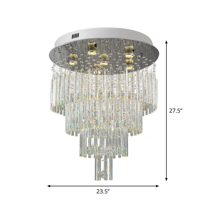6-Bulb Tiered Flush Mount Lamp Modern Stainless Steel Crystal Rod Ceiling Lighting for Restaurants
